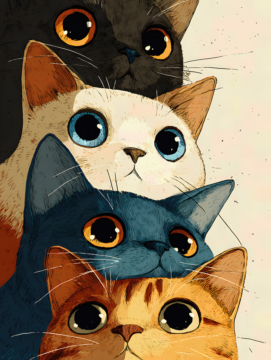 Stack of Cute Cartoon Cats — metal poster wall art by Lineer